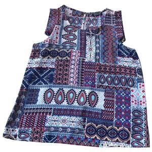 Papermoon‎ for Stitch Fix Womens Tank Top Size Small Blue Red Aqua Print Shell